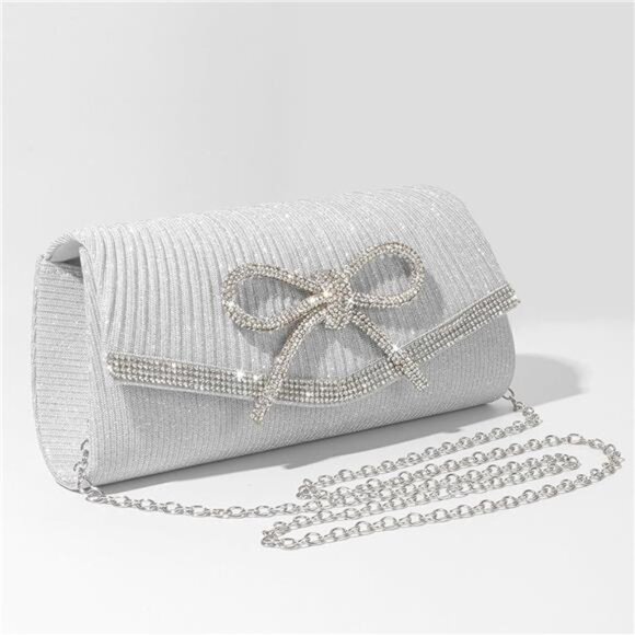 SH Glitter Clutch Purses for Women Elegant Bow Evening Bag Dressy Wedding - Picture 3 of 7